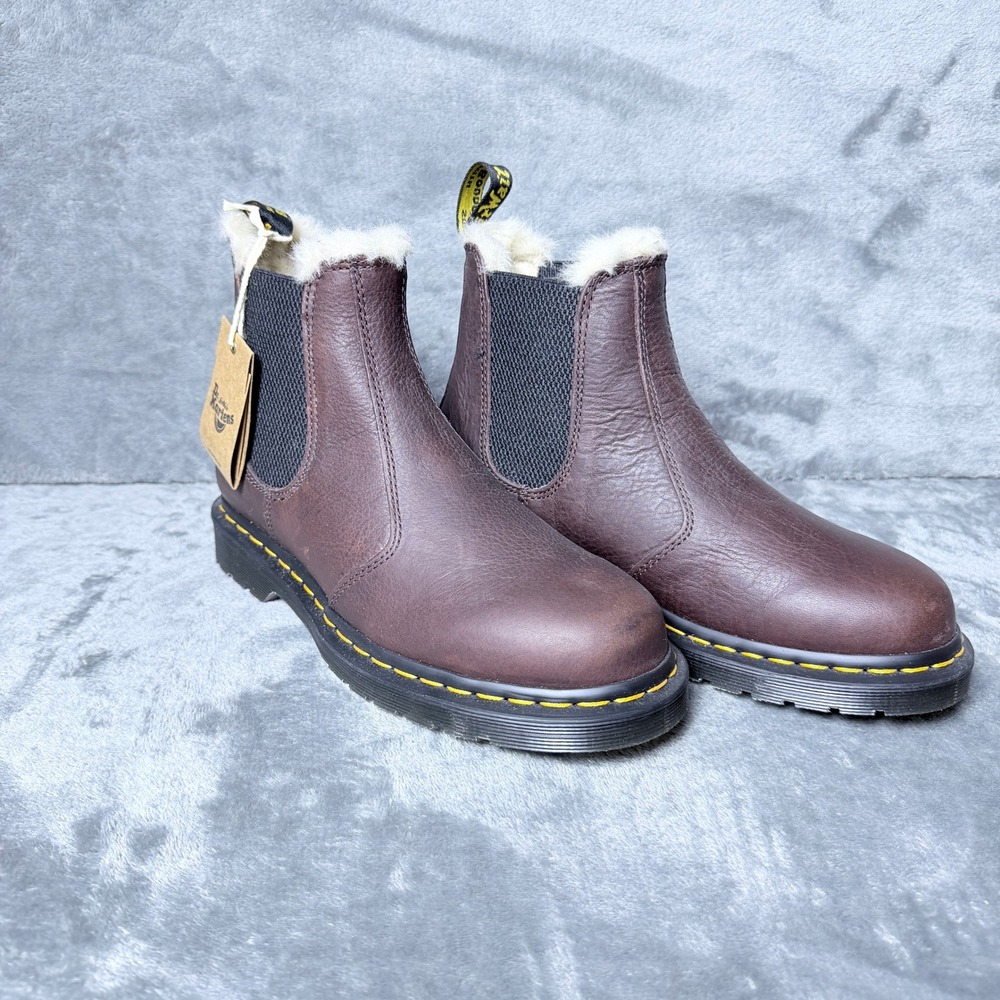 Dr. Martens 2976 NWT Womens 7 Leonore Faux Fur Lined Chelsea Boots Brown Leather